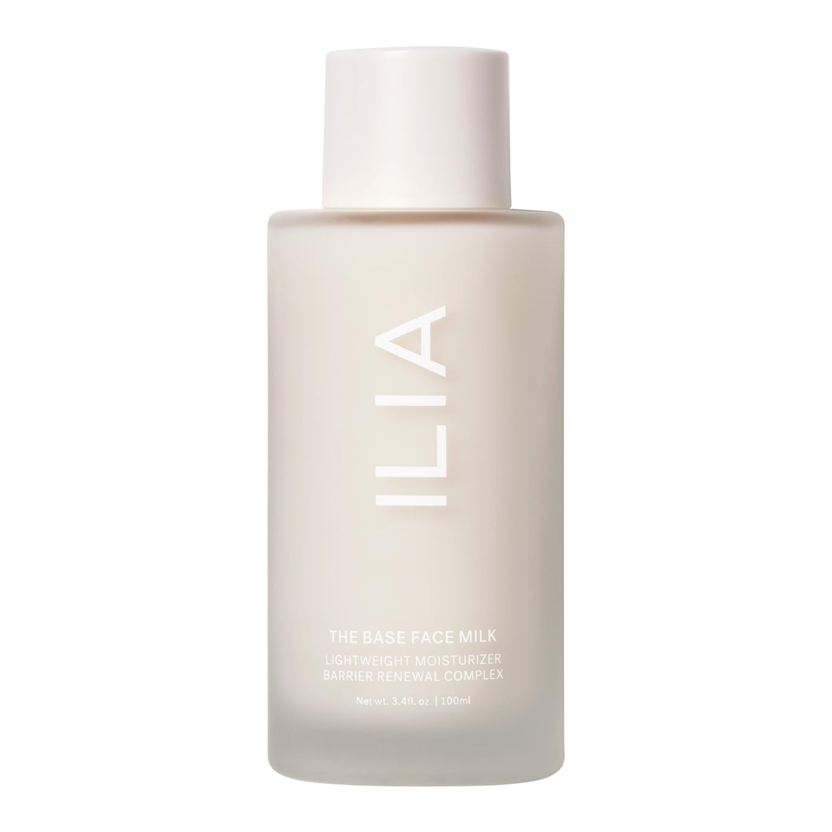 ILIA front packaging of The Base Face Milk showing product label and bottle benefits