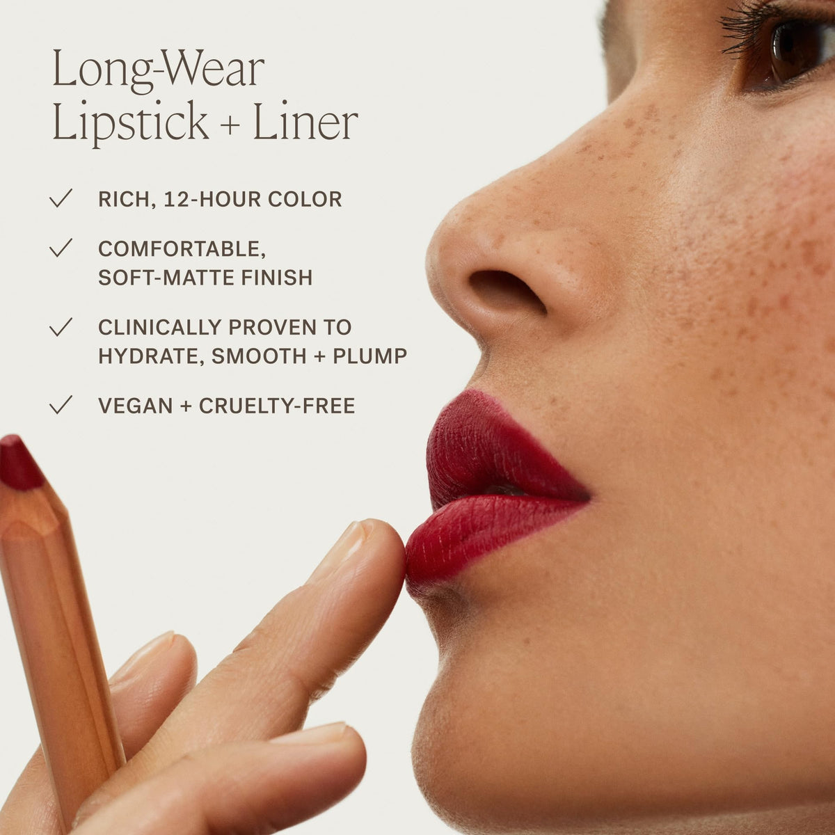 ILIA lifestyle wear shot showing natural beige-pink on model boosting confidence
