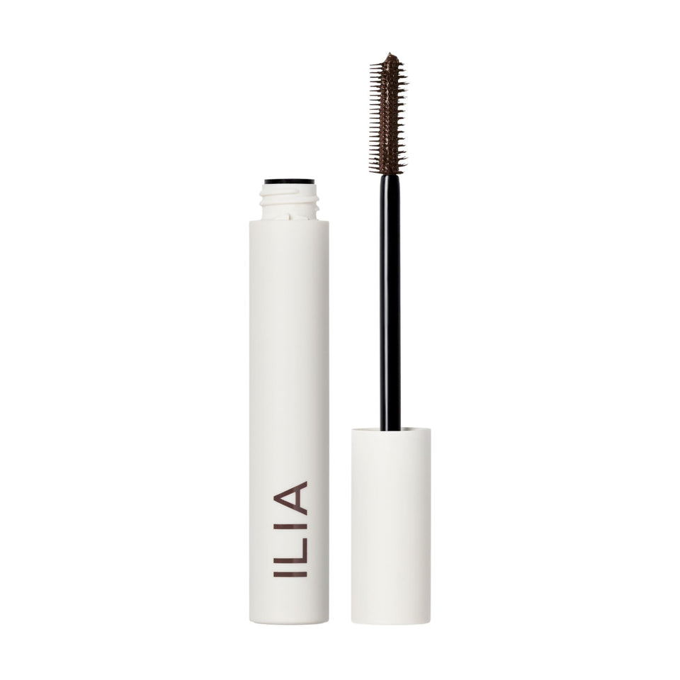 ILIA front compact tube showing rich brown shade and sleek design benefit visibility