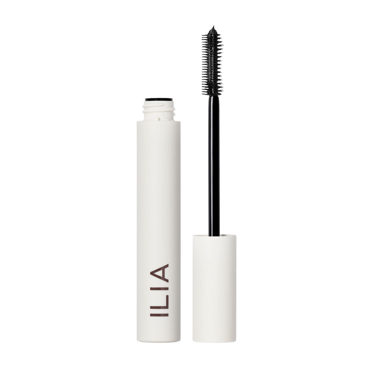 ILIA front-facing mascara tube showcasing sleek packaging and brand clarity
