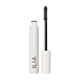 ILIA front-facing mascara tube showcasing sleek packaging and brand clarity