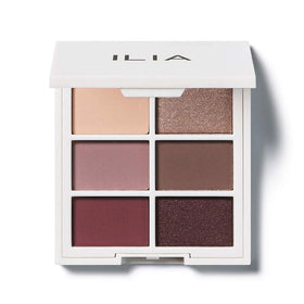 ILIA front compact view showing six cool nude pans, versatile daily palette