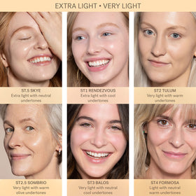 ILIA Balos ST3 face swatch near cheek, cool undertone matching fair skin
