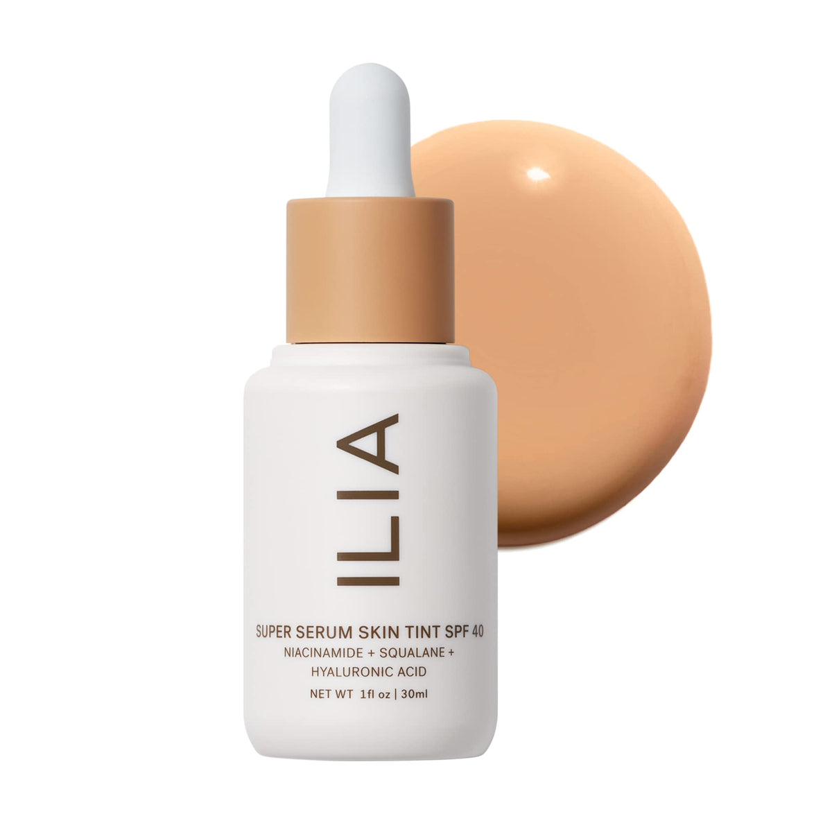 ILIA front pump bottle showing product packaging and easy dispensing benefit