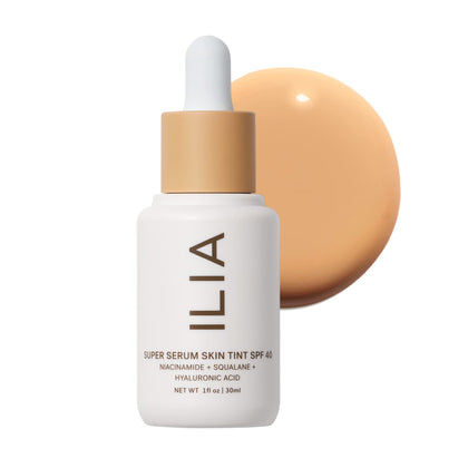 ILIA bottle front view showing shade Shela ST8 and product branding benefits