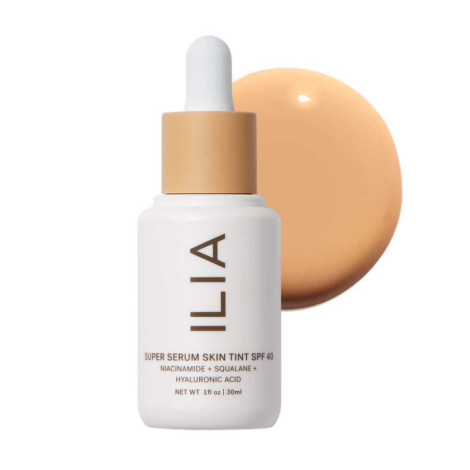 ILIA bottle front view showing shade Shela ST8 and product branding benefits