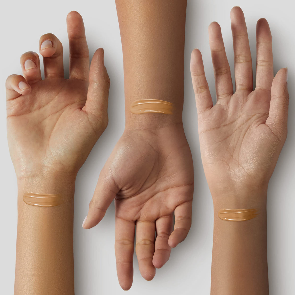 ILIA arm swatches of Porto Ferro ST10 showing blendability and color match benefits