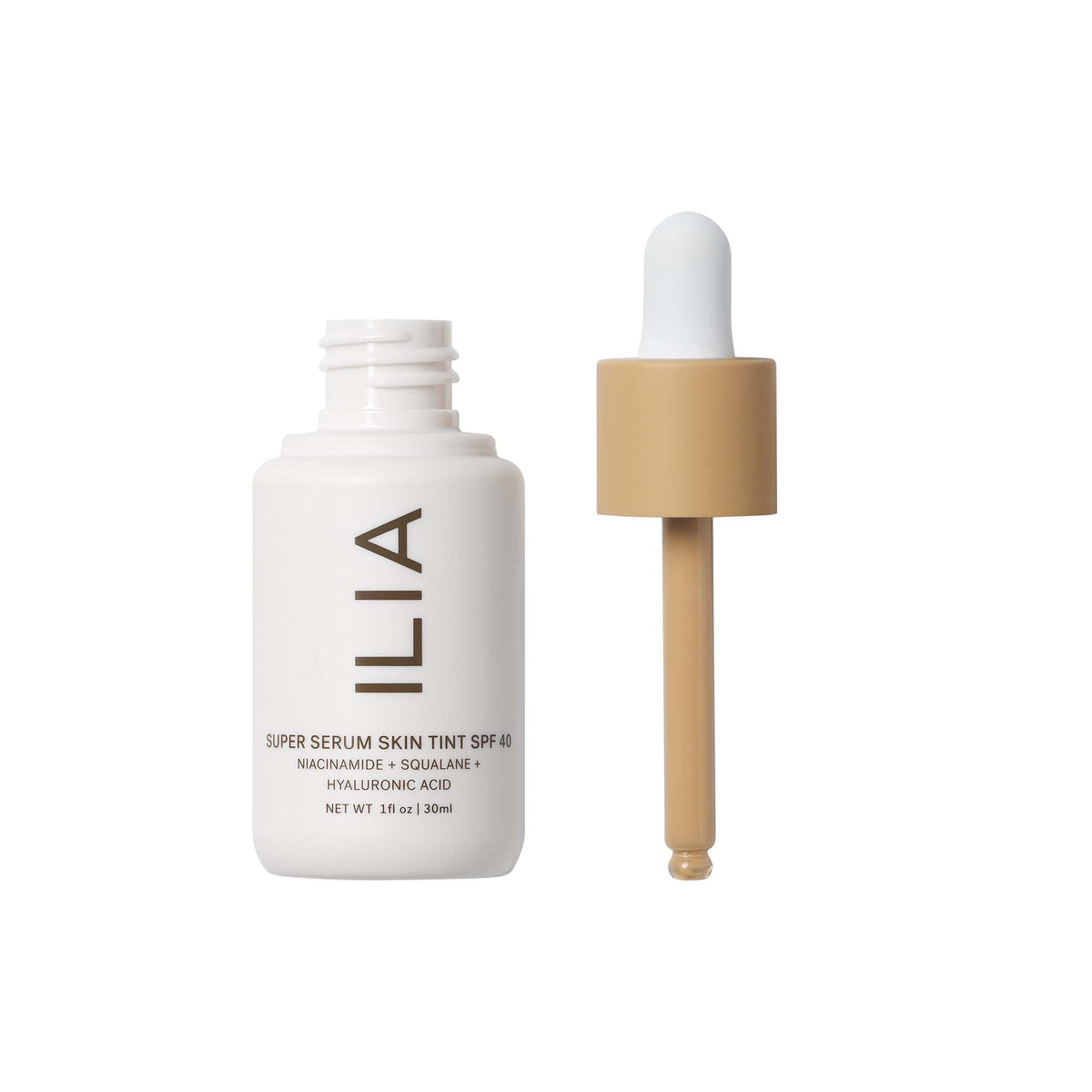ILIA serum texture droplet highlighting hyaluronic boost and lightweight feel
