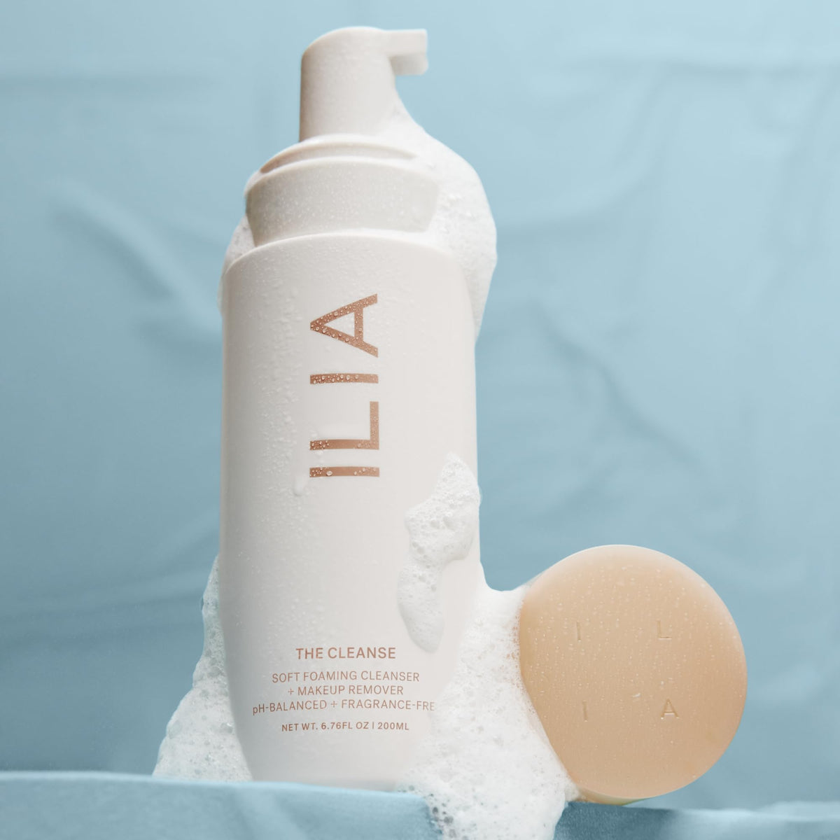 ILIA soft foam closeup demonstrating airy lather that lifts makeup gently