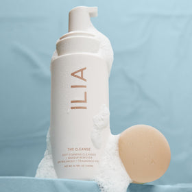 ILIA soft foam closeup demonstrating airy lather that lifts makeup gently