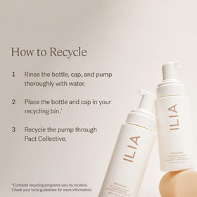 ILIA on bathroom shelf during routine showing daily cleansing ritual benefit