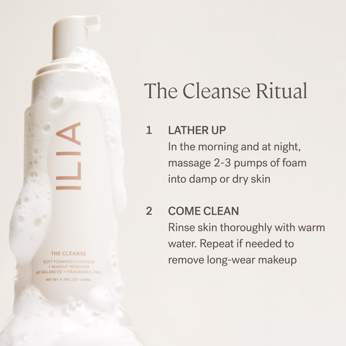 ILIA next to ruler showing 200 ml size for travel and countertop scale