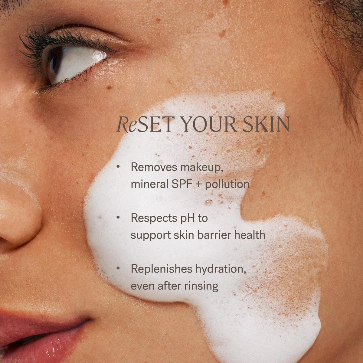 ILIA in use at washbasin demonstrating effortless makeup and SPF removal