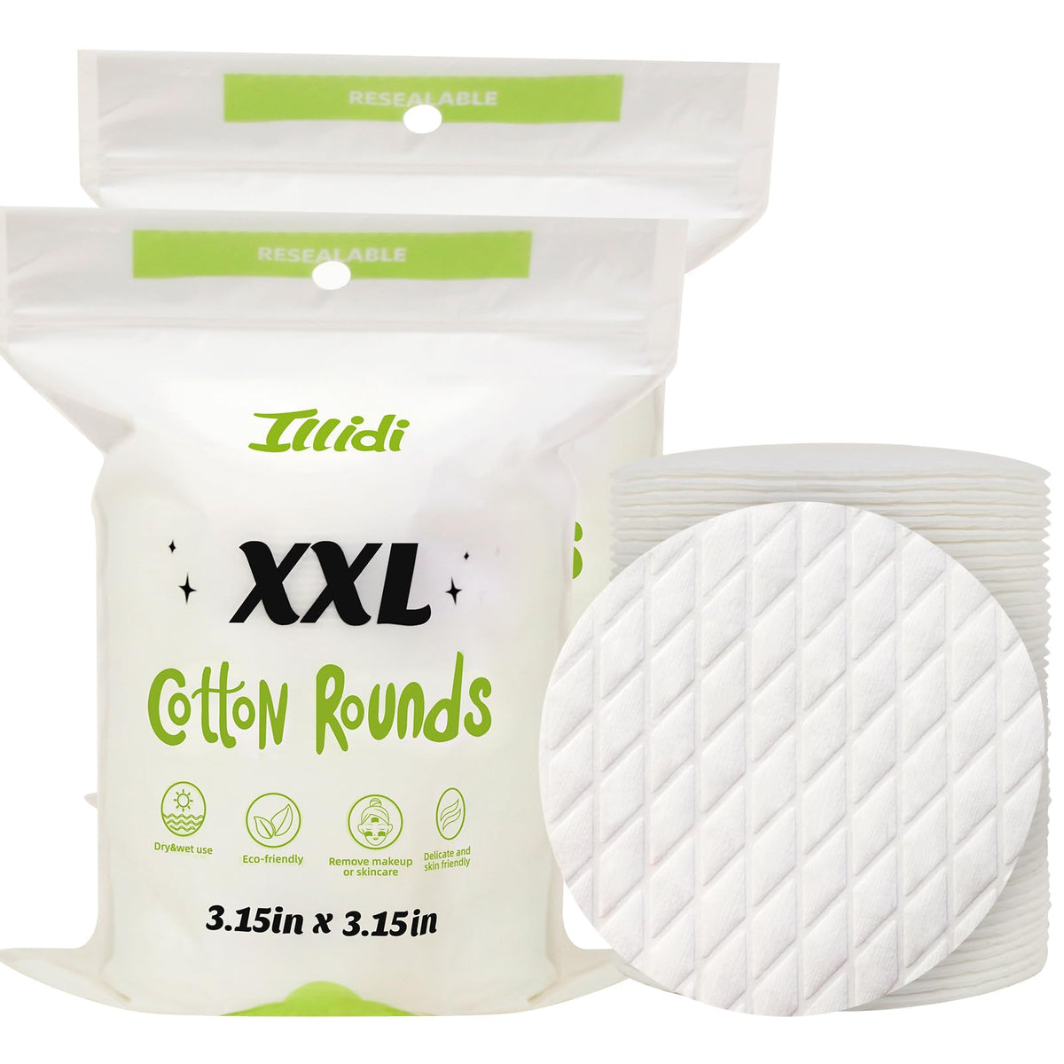 Illidi front packaging showing 120-count extra large pads for convenient supply