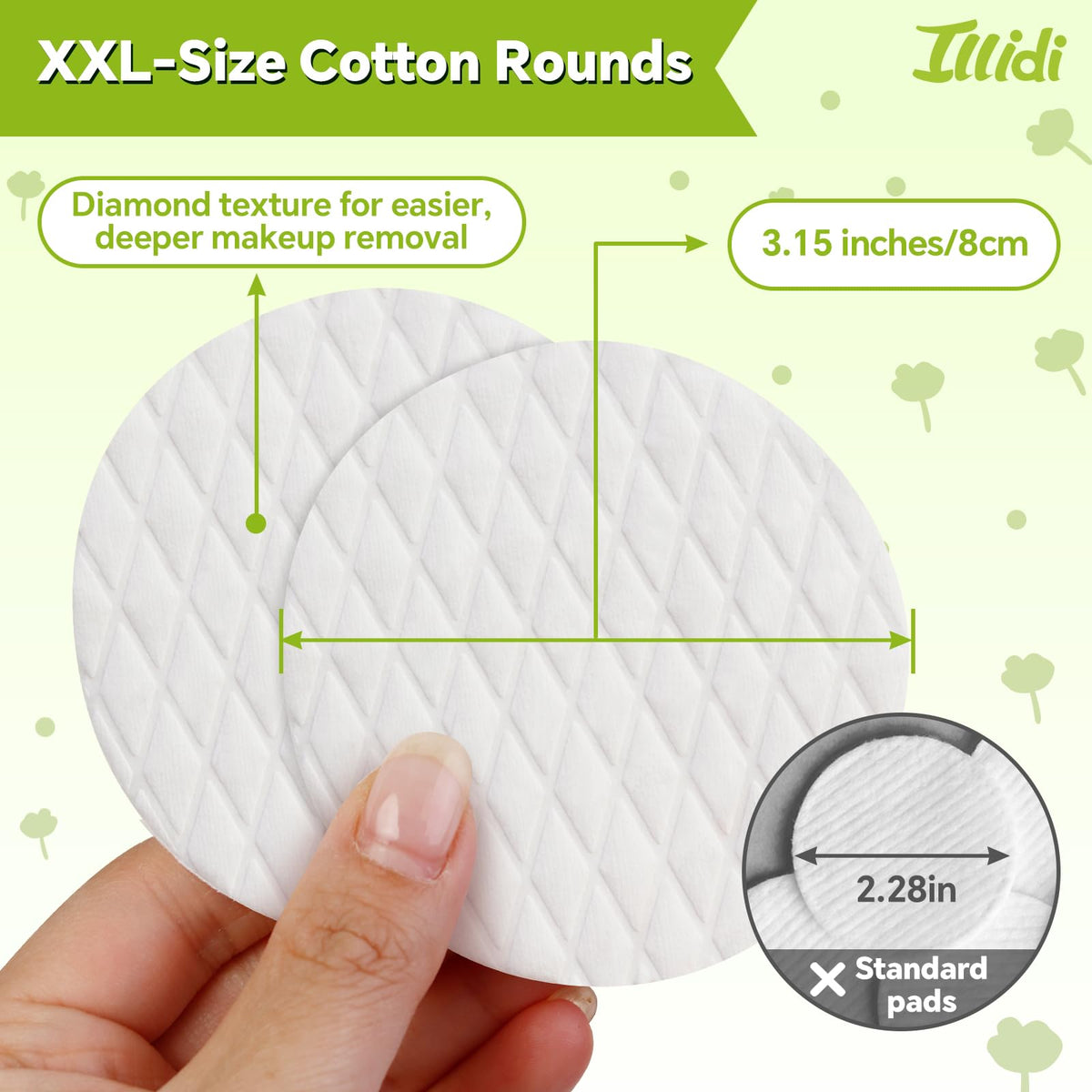 Illidi pad in hand demonstrating 3.15-inch diameter for broader coverage