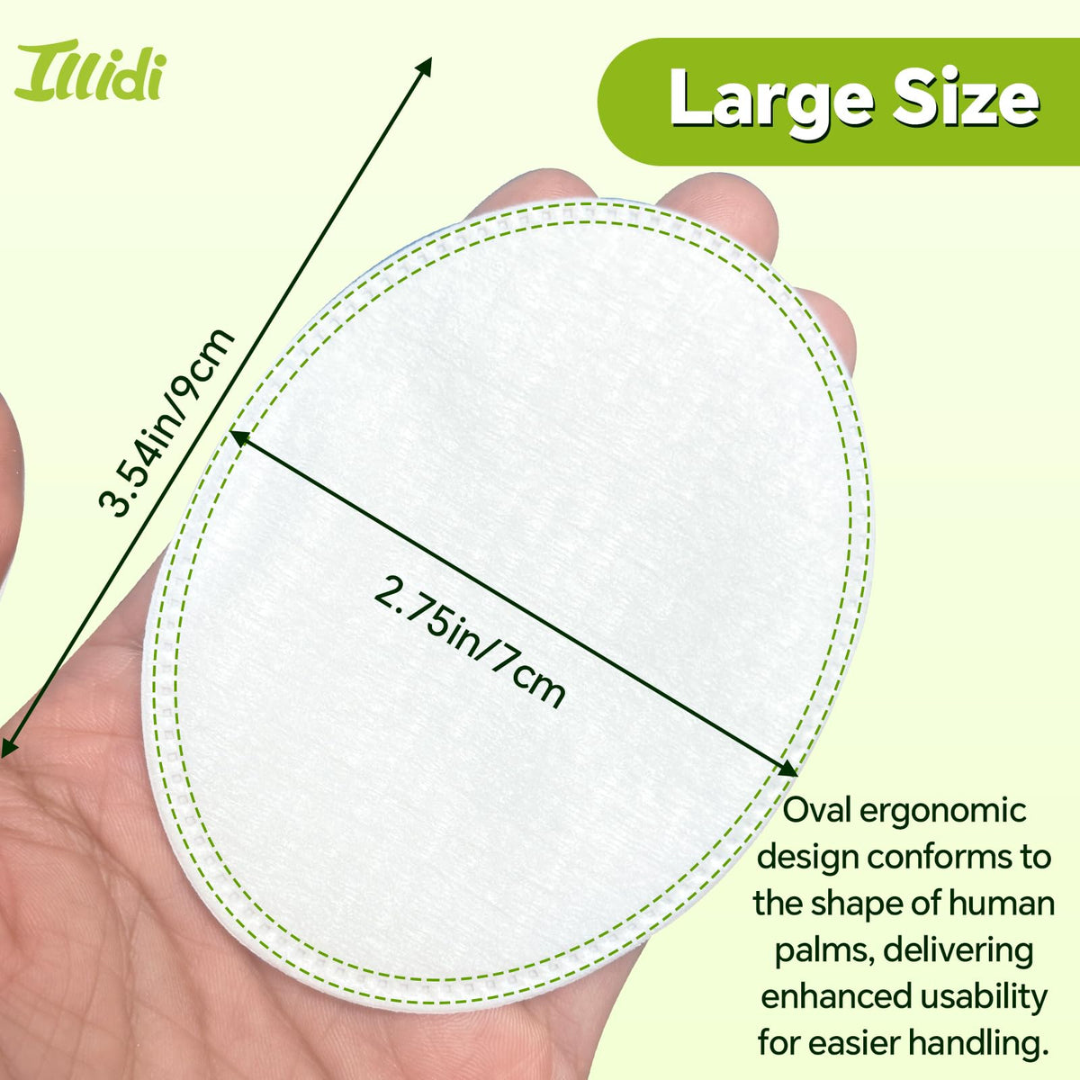 Illidi single large oval pad displayed to show generous coverage and ease