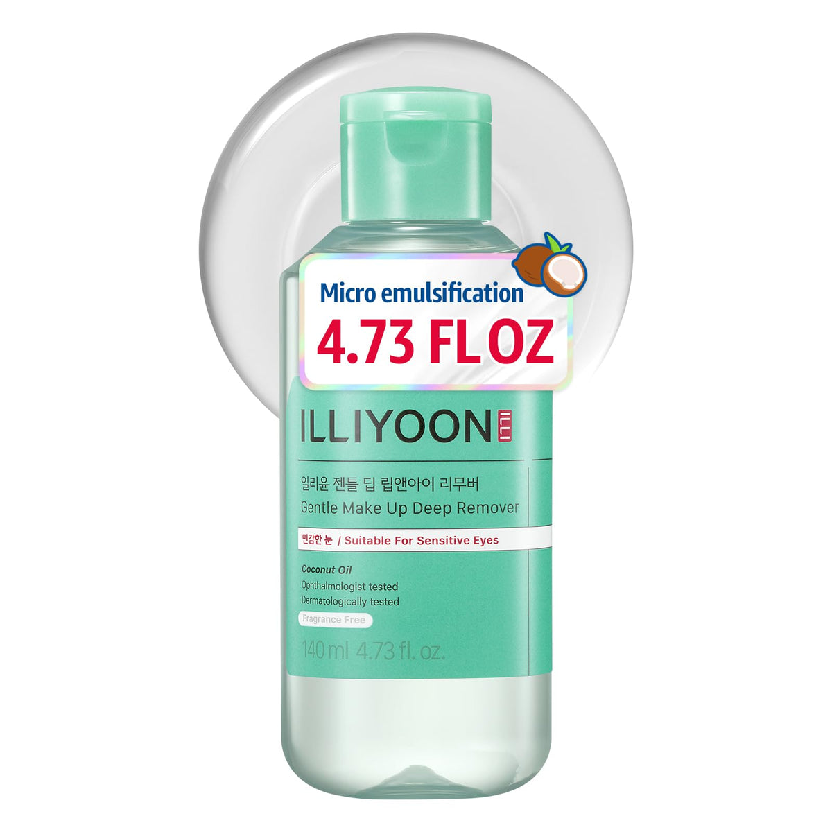 illiyoon front bottle showing label and size, clear packaging benefit