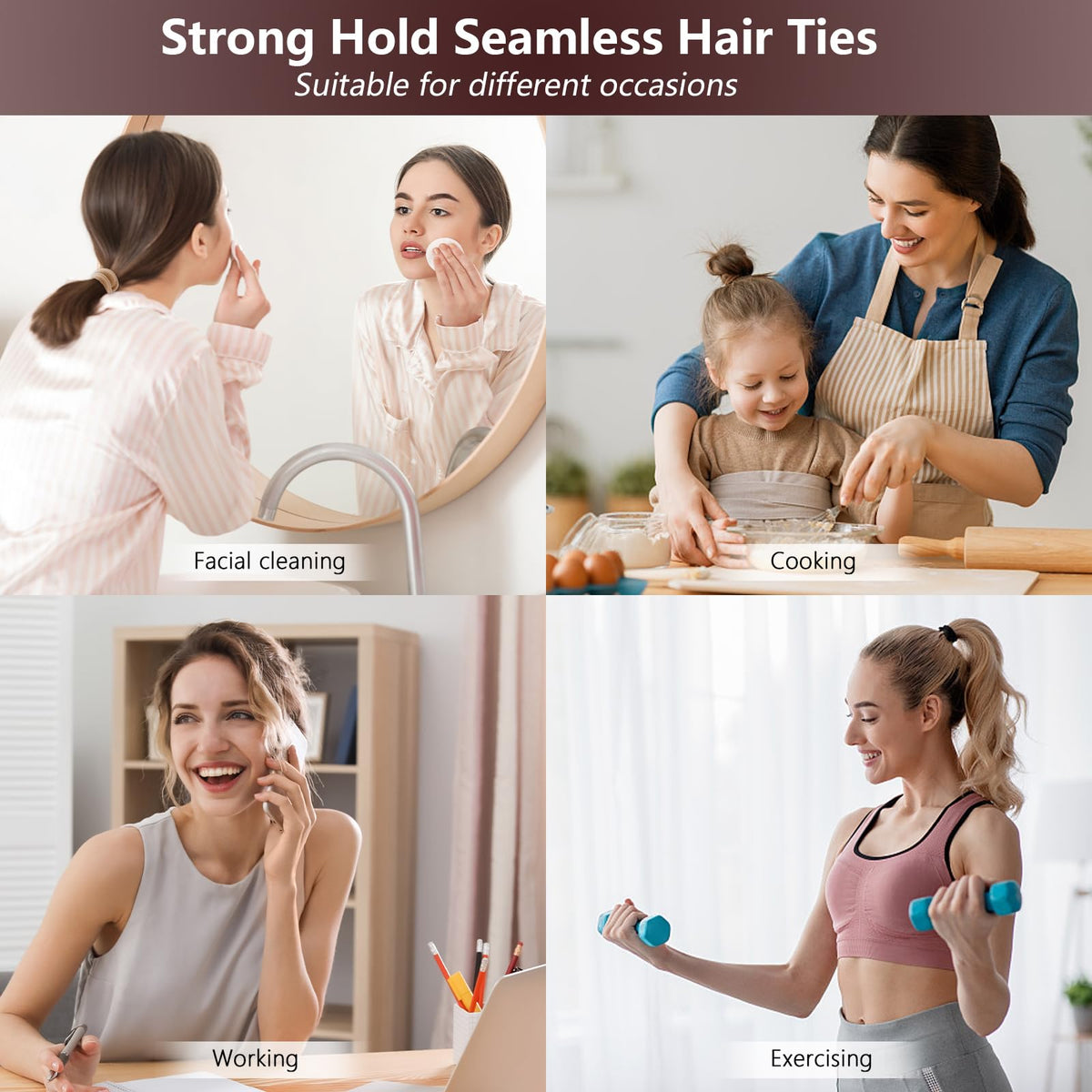 Bessrung 100 Pcs Thick Seamless Brown Hair Ties