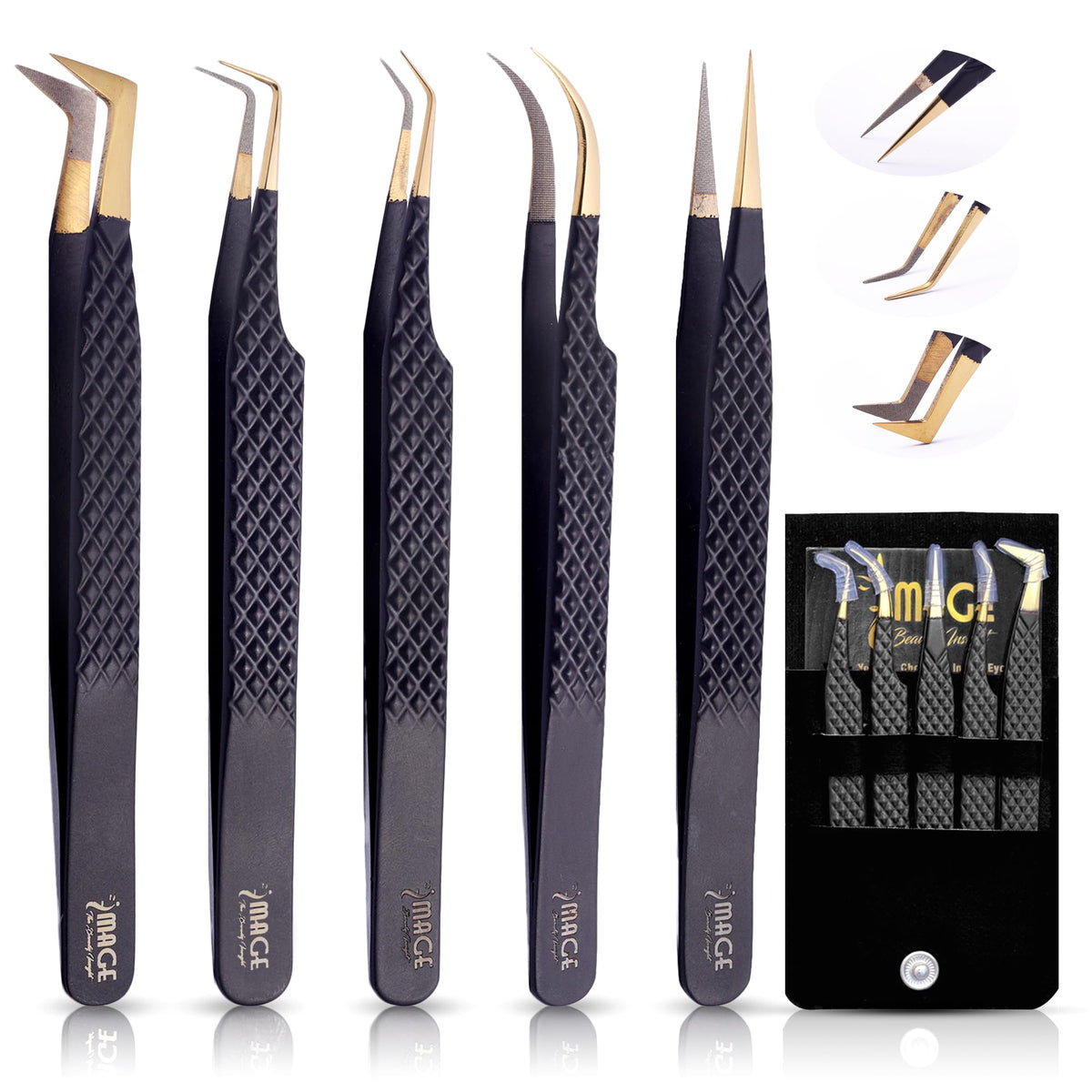 Image Beauty Insight front packaging showing matt black set and leather case for professional convenience