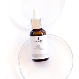 IMAGE Skincare label close-up highlighting hyaluronic acid complex benefit