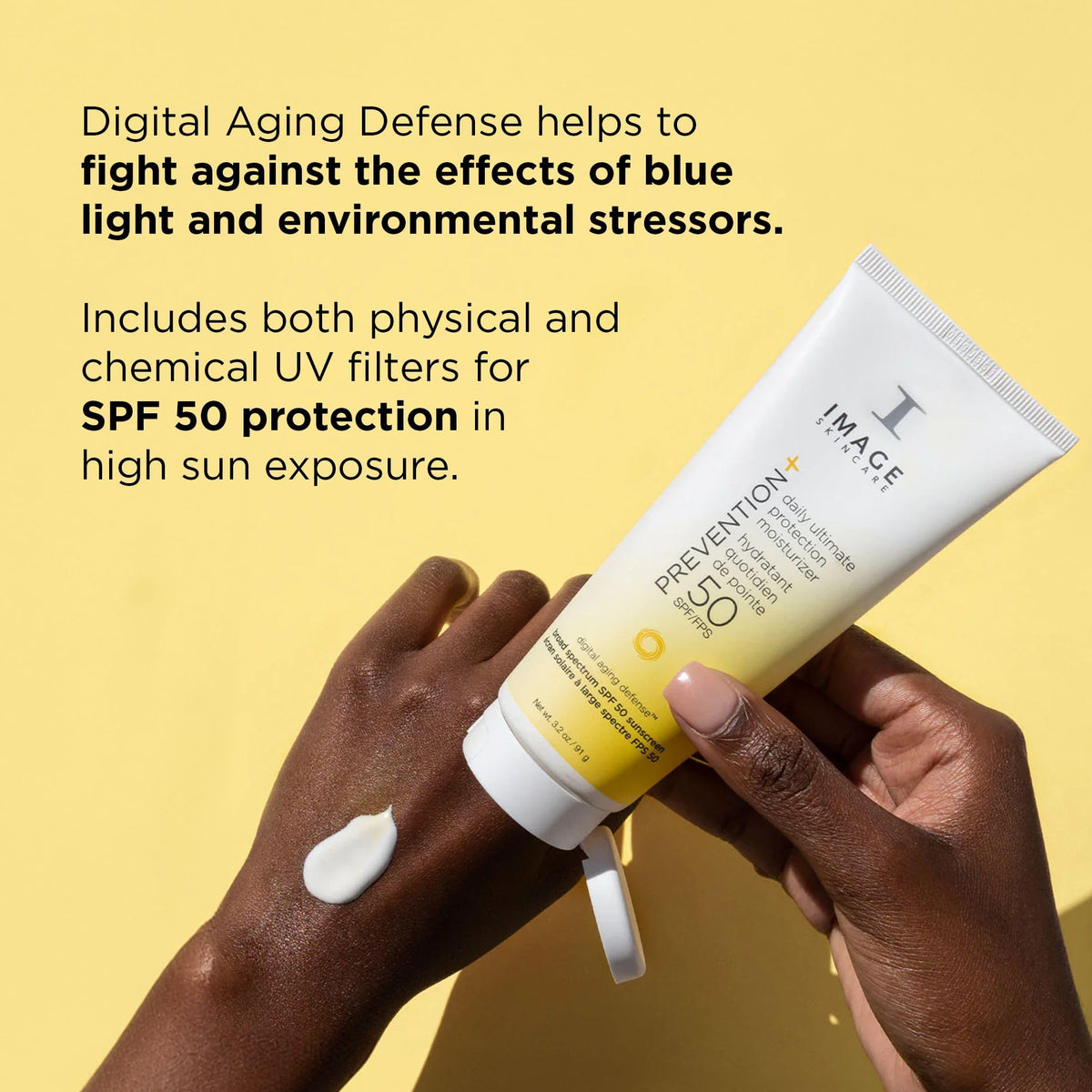IMAGE Skincare product applied on hand illustrating smooth spread and minimal white cast