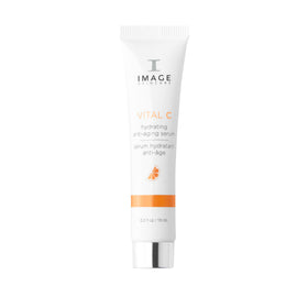 IMAGE Skincare front packaging showing compact serum sample and branding benefits