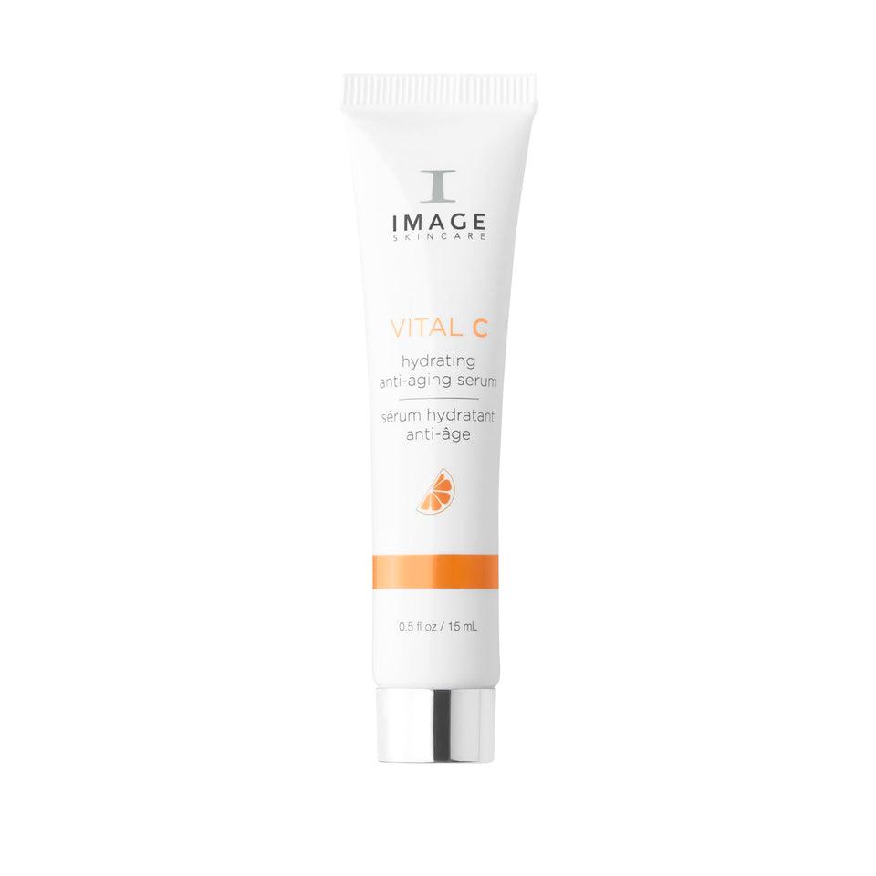 IMAGE Skincare front packaging showing compact serum sample and branding benefits