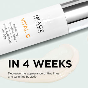IMAGE Skincare ingredients display with vitamin C and hyaluronic acid boosting radiance