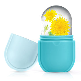 IMEASY ice roller front view showing blue silicone and ergonomic handle for easy cooling