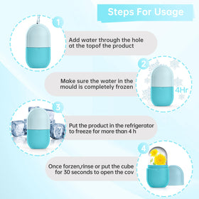IMEASY roller rolling on face showing depuffing and soothing before makeup application