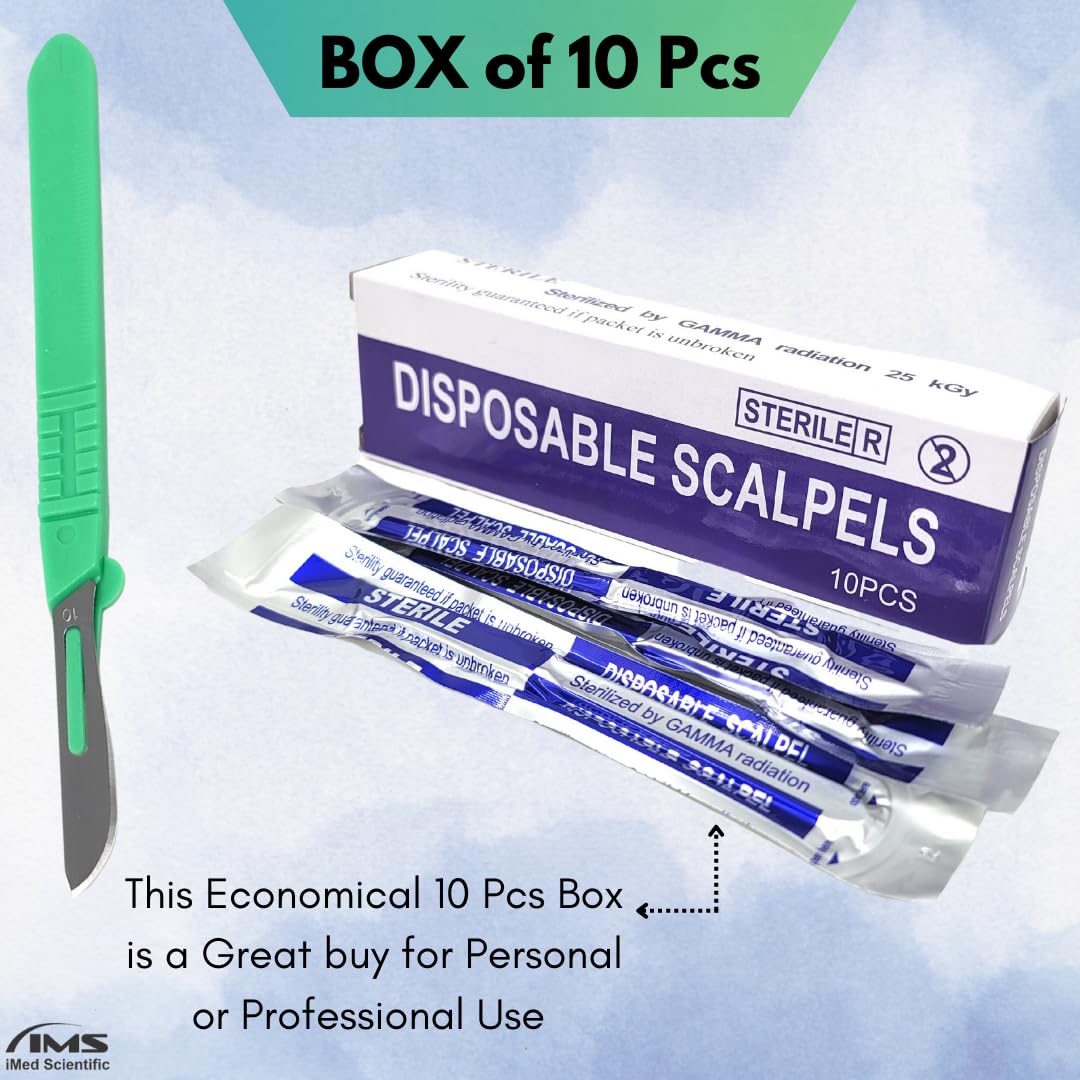 IMED SCIENTIFIC foil-wrapped single scalpel pouch demonstrating sealed sterility