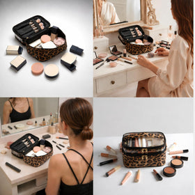 imerelez leopard on bathroom counter adding fashion and tidy storage