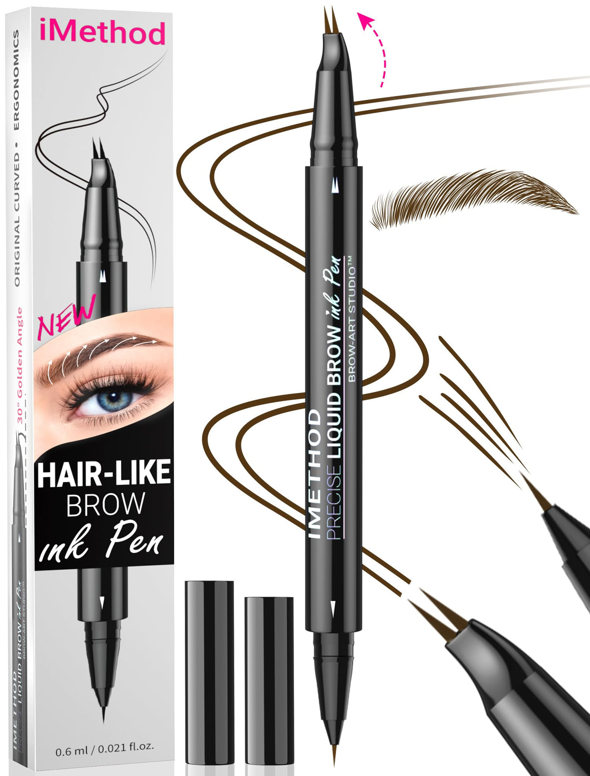 iMethod front packaging showing curved eyebrow pen and benefits