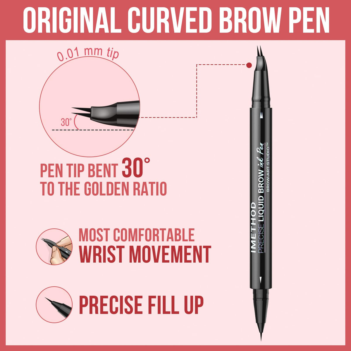 iMethod pen tucked in makeup bag for easy on-the-go touch-ups
