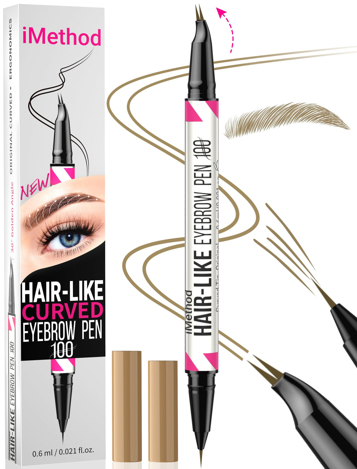 iMethod front packaging showing dual-ended eyebrow pen, compact and travel-ready benefit