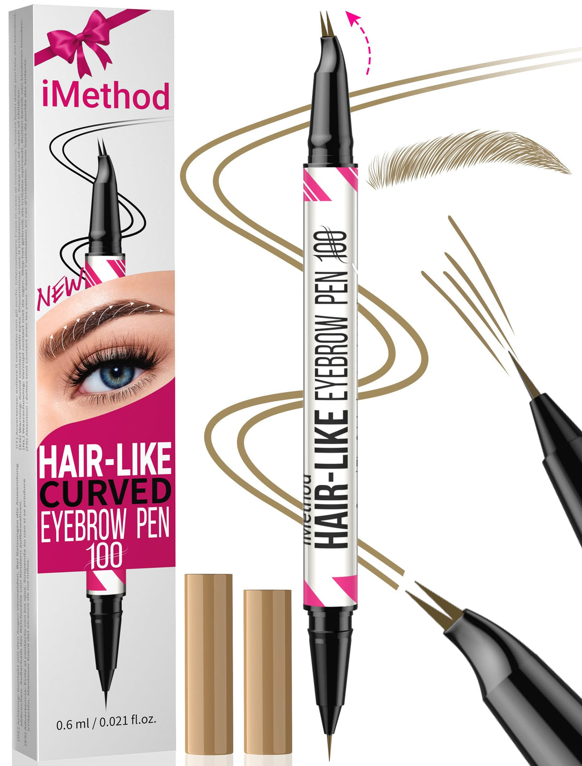 iMethod curved eyebrow pen front view showing compact design and convenience