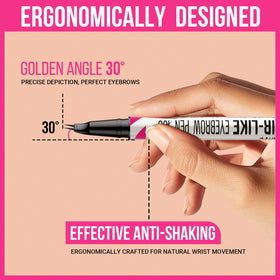 iMethod curved tip close-up showing microblade strokes for natural-looking hairlines