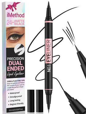 iMethod dual-ended eyeliner front view showing both applicators and compact design for versatility