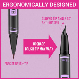 iMethod eyebrow pen with cap beside fingers showing pocket-friendly size