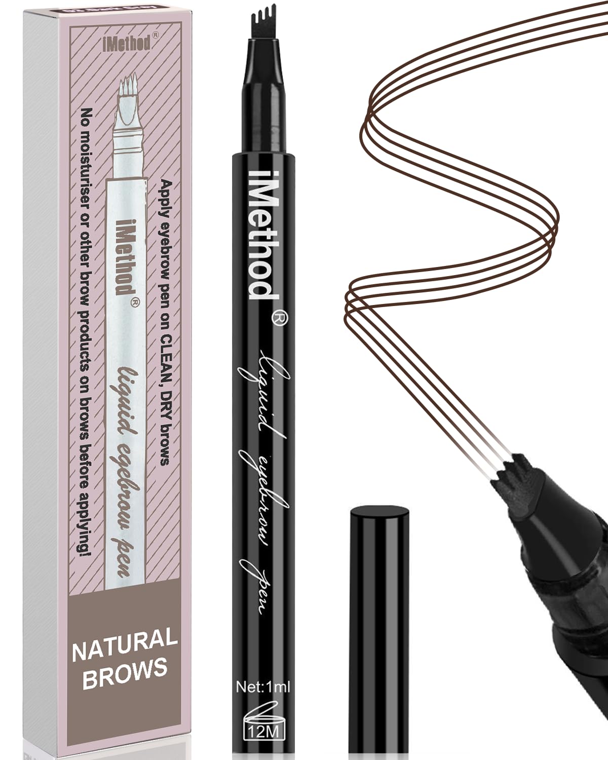 iMethod eyebrow pen front packaging showing product and shade with clear benefit