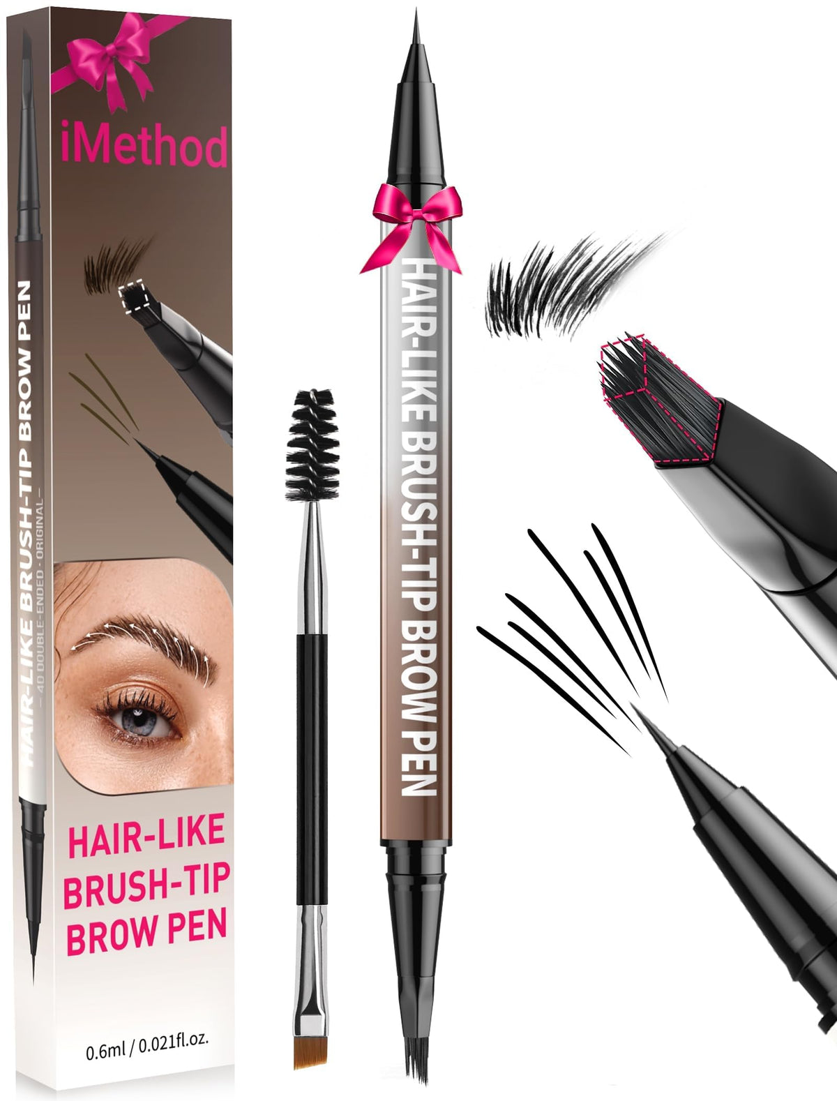 iMethod front view of dual-ended brow pencil showing compact design and portability