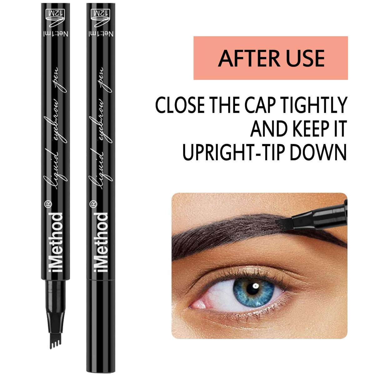 iMethod eyebrow pen next to spoolie showing true size for travel convenience