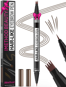 iMethod front packaging showing dual-ended pen and dark brown shade benefit long-lasting precision