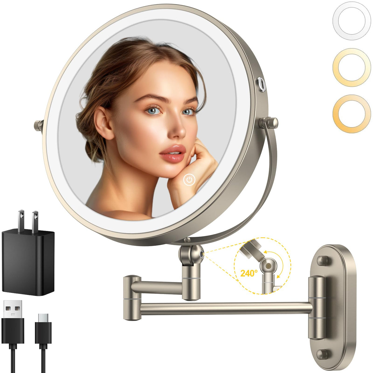 IMIKONA front view wall-mounted mirror shows tidy installation and clear full-face view