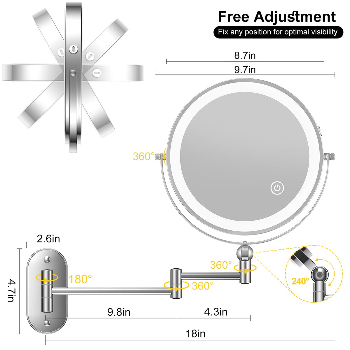 IMIKONA mirror installed in bathroom setting, creates professional grooming lighting
