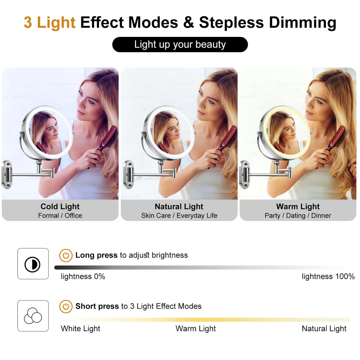 IMIKONA mirror next to hand for scale, shows compact 9-inch size and space-saving
