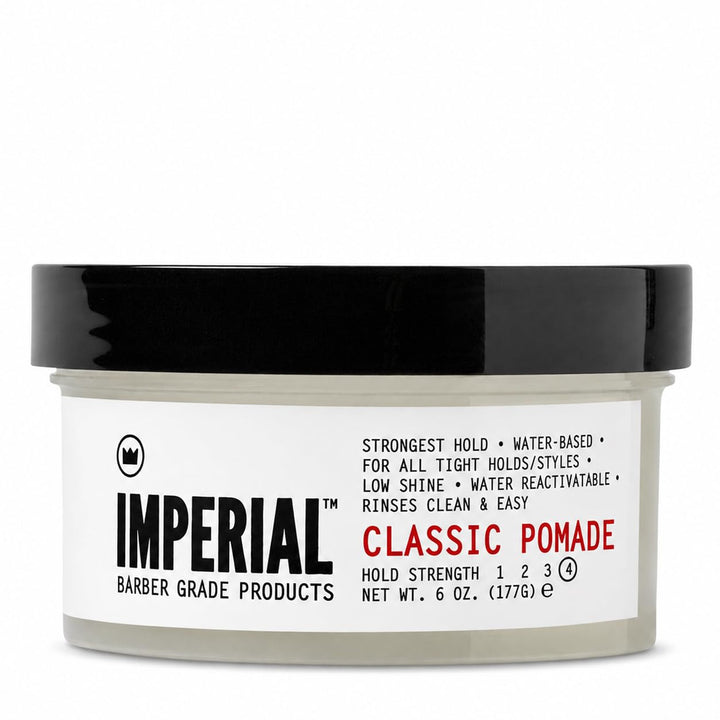 Imperial Barber Grade classic pomade front jar showing product and branding, professional hold