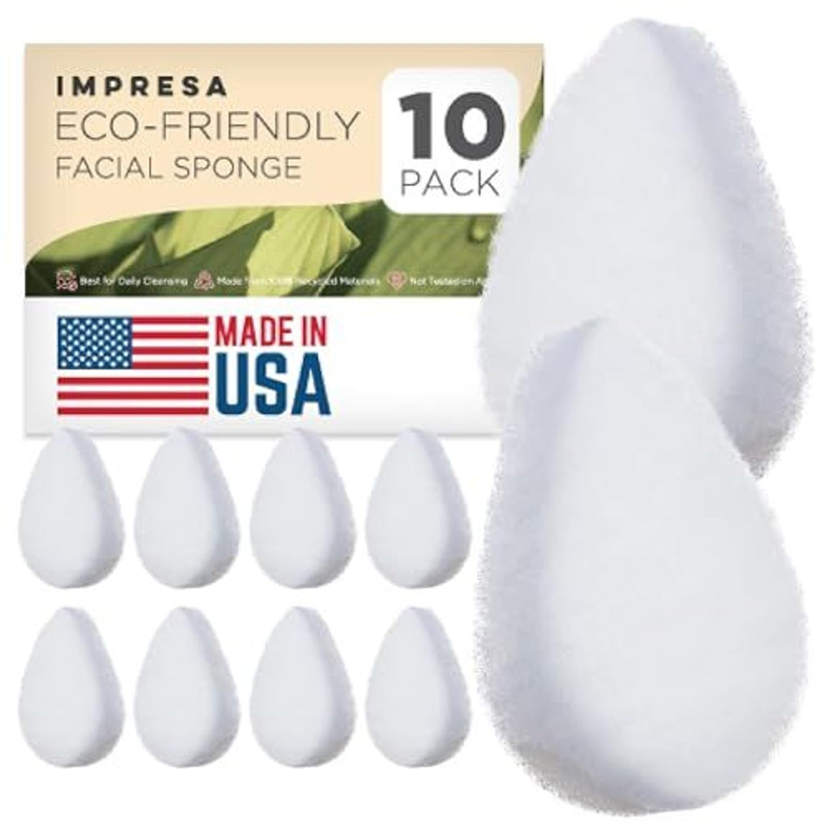 IMPRESA front packaging of face scrubber pads showing eco-friendly benefits