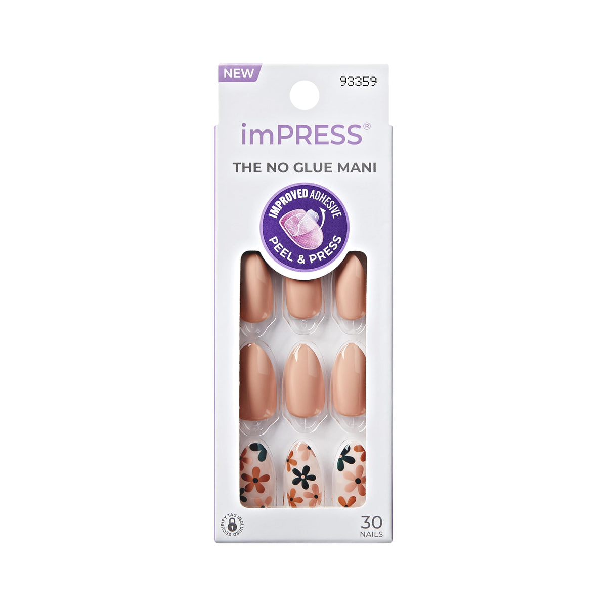 imPRESS front packaging showing beige almond nails and kit contents for quick application