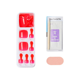 imPRESS prep pad, manicure stick, and mini file laid out for quick at-home pedicure